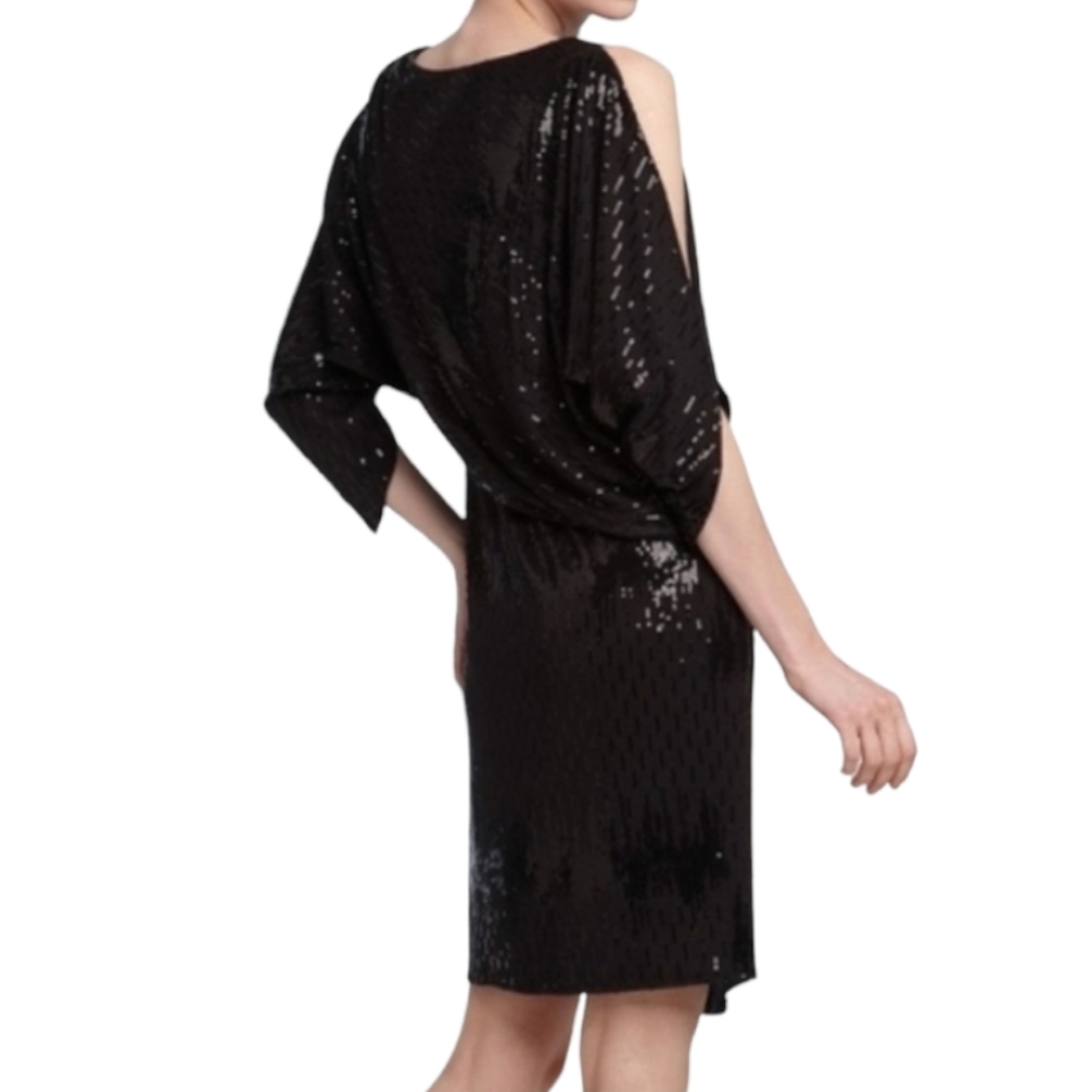 David Meister Black Sequin Dolman Sleeve Blouson Cocktail Dress sz 8 - Picture 8 of 9